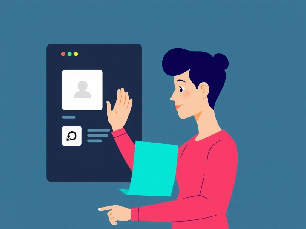 Ilustracja przedstawiająca osobę zarządzającą swoimi danymi osobowymi, z ikonami edycji i usuwania.